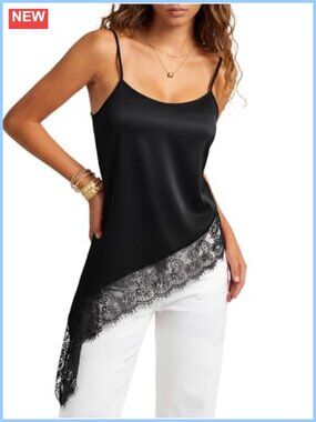 Silky Satin Lace Cami Top Adjustable Spaghetti Strap Summer Y2K